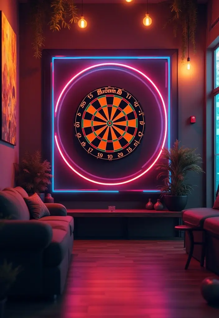 30+ Dart Board Wall Ideas That Look Cool and Protect Your Walls 169 30+ Dart Board Wall Ideas That Look Cool and Protect Your Walls - 25. Dart Board with Colorful Borders