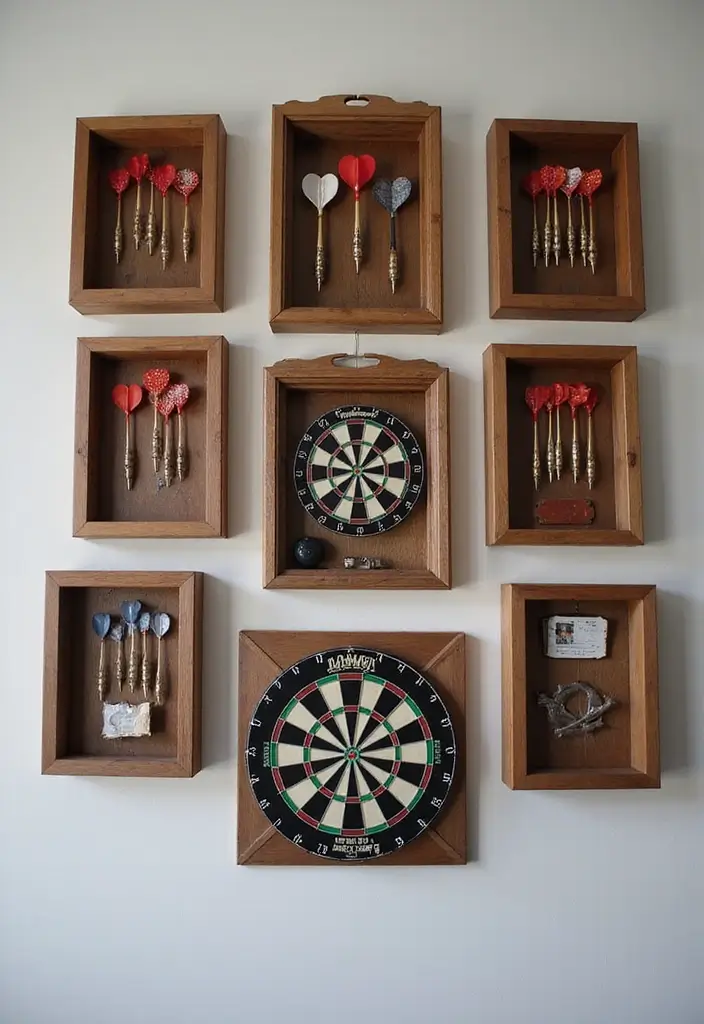 30+ Dart Board Wall Ideas That Look Cool and Protect Your Walls 15 30+ Dart Board Wall Ideas That Look Cool and Protect Your Walls - 3. Framed Dart Shadow Boxes