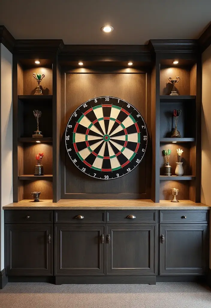 30+ Dart Board Wall Ideas That Look Cool and Protect Your Walls 29 30+ Dart Board Wall Ideas That Look Cool and Protect Your Walls - 5. Dart Board with Built-In Shelving