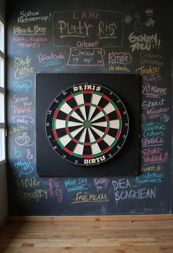 30+ Dart Board Wall Ideas That Look Cool and Protect Your Walls 43 30+ Dart Board Wall Ideas That Look Cool and Protect Your Walls - 7. Chalkboard Dart Score Wall