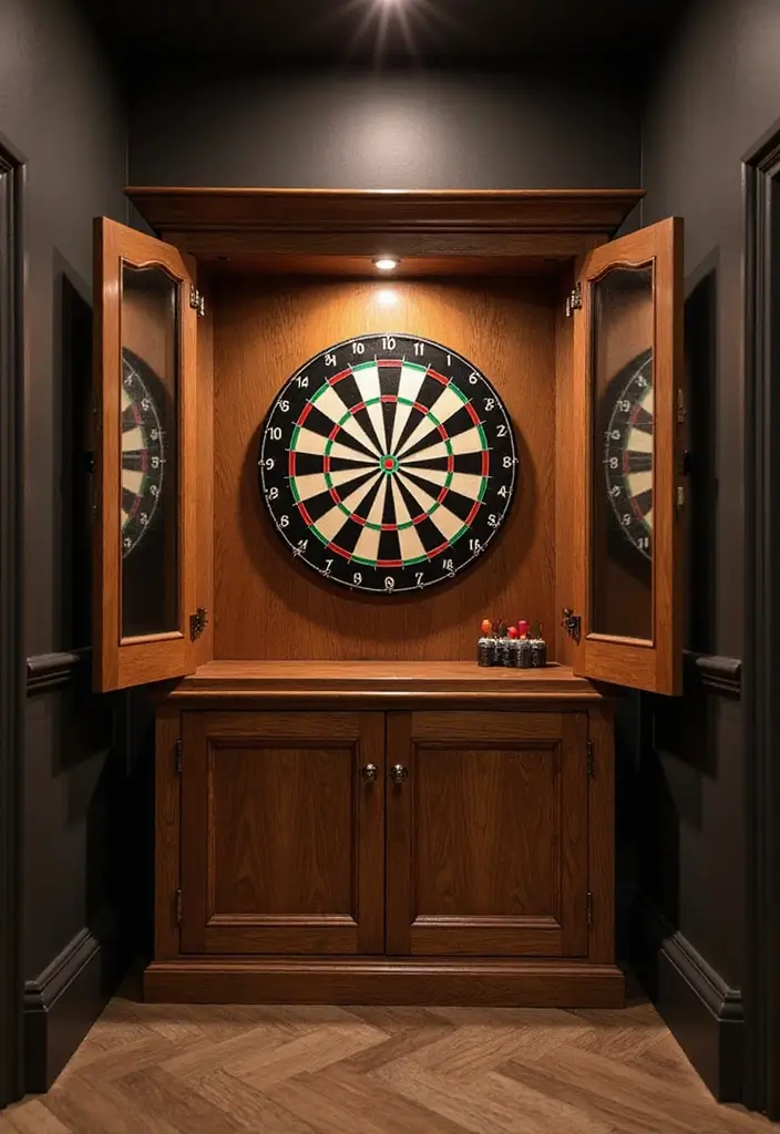 30+ Dart Board Wall Ideas That Look Cool and Protect Your Walls 48 30+ Dart Board Wall Ideas That Look Cool and Protect Your Walls - 8. Decorative Dart Board Enclosure
