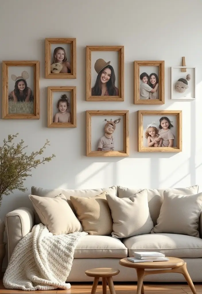 30+ Family Picture Wall Ideas That Tell Your Story Beautifully 60 30+ Family Picture Wall Ideas That Tell Your Story Beautifully - 10. Rustic Wood Arrangement