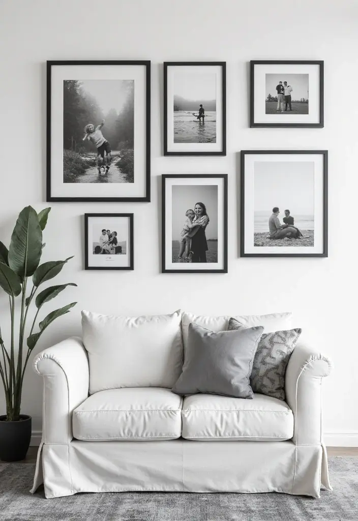 30+ Family Picture Wall Ideas That Tell Your Story Beautifully 72 30+ Family Picture Wall Ideas That Tell Your Story Beautifully - 12. Minimalist Black and White