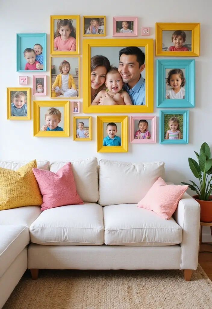 30+ Family Picture Wall Ideas That Tell Your Story Beautifully 79 30+ Family Picture Wall Ideas That Tell Your Story Beautifully - 13. Bold Color Pop