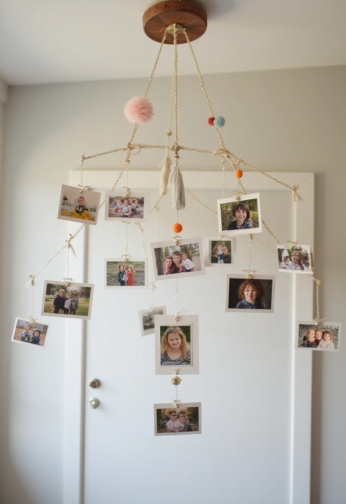 30+ Family Picture Wall Ideas That Tell Your Story Beautifully 86 30+ Family Picture Wall Ideas That Tell Your Story Beautifully - 14. DIY Photo Mobile