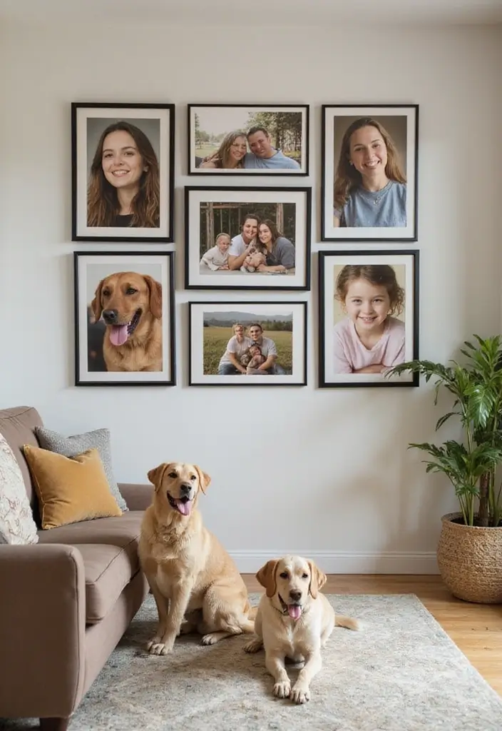 30+ Family Picture Wall Ideas That Tell Your Story Beautifully 124 30+ Family Picture Wall Ideas That Tell Your Story Beautifully - 20. Pet Inclusion