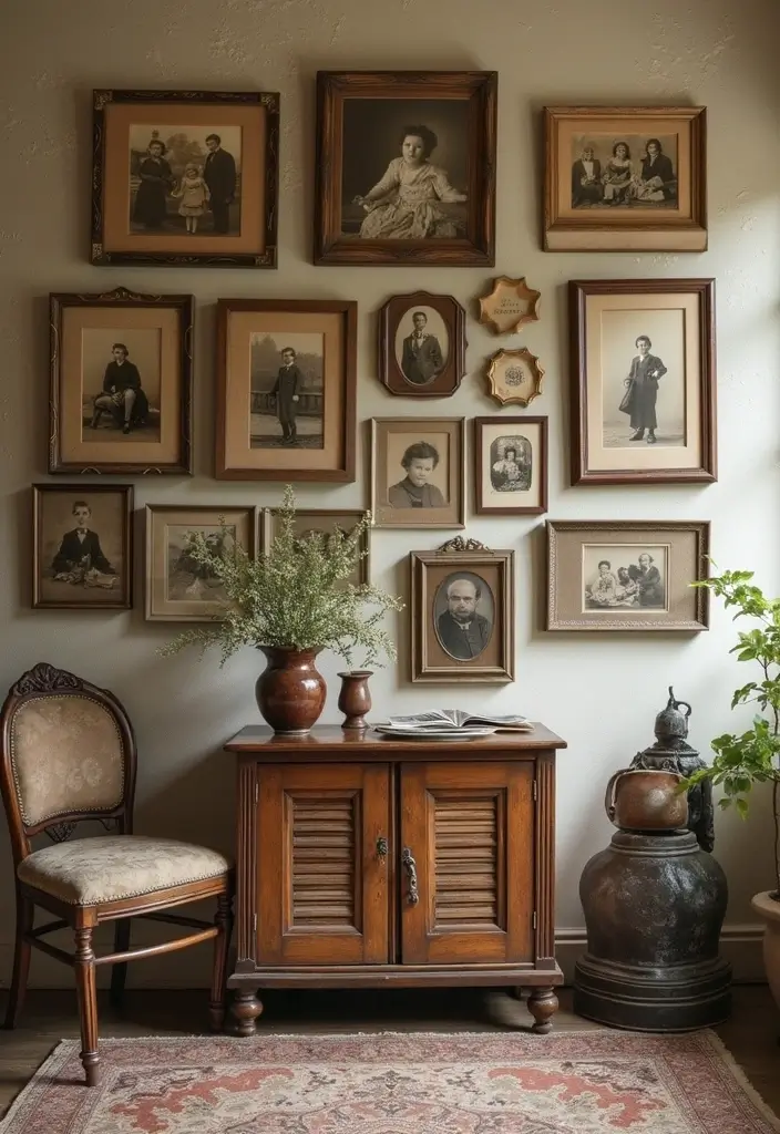30+ Family Picture Wall Ideas That Tell Your Story Beautifully 131 30+ Family Picture Wall Ideas That Tell Your Story Beautifully - 21. Vintage Photo Display