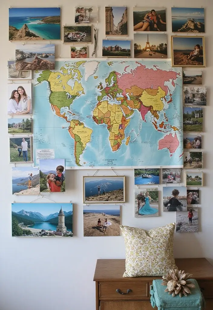 30+ Family Picture Wall Ideas That Tell Your Story Beautifully 138 30+ Family Picture Wall Ideas That Tell Your Story Beautifully - 22. Travel Memories Wall
