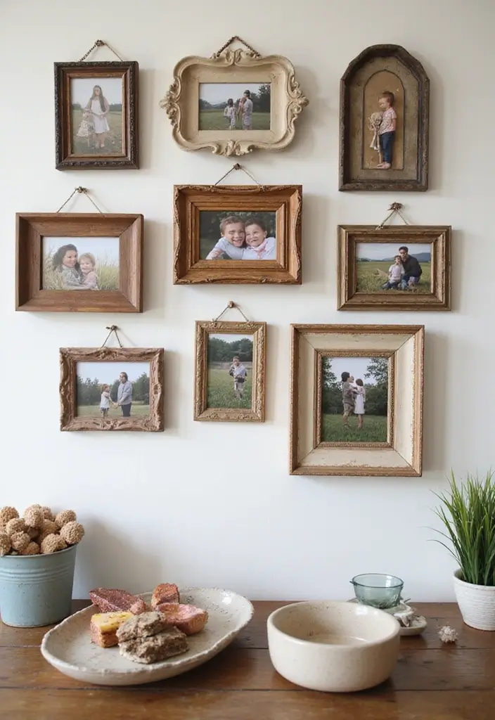 30+ Family Picture Wall Ideas That Tell Your Story Beautifully 159 30+ Family Picture Wall Ideas That Tell Your Story Beautifully - 25. Repurposed Materials