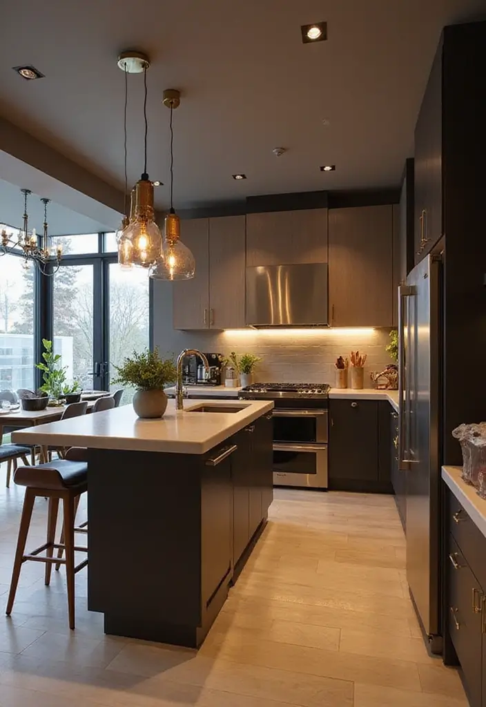 30+ L Shaped Kitchen Ideas That Maximize Corners and Functionality 56 30+ L Shaped Kitchen Ideas That Maximize Corners and Functionality - 12. Trendy Lighting Fixtures