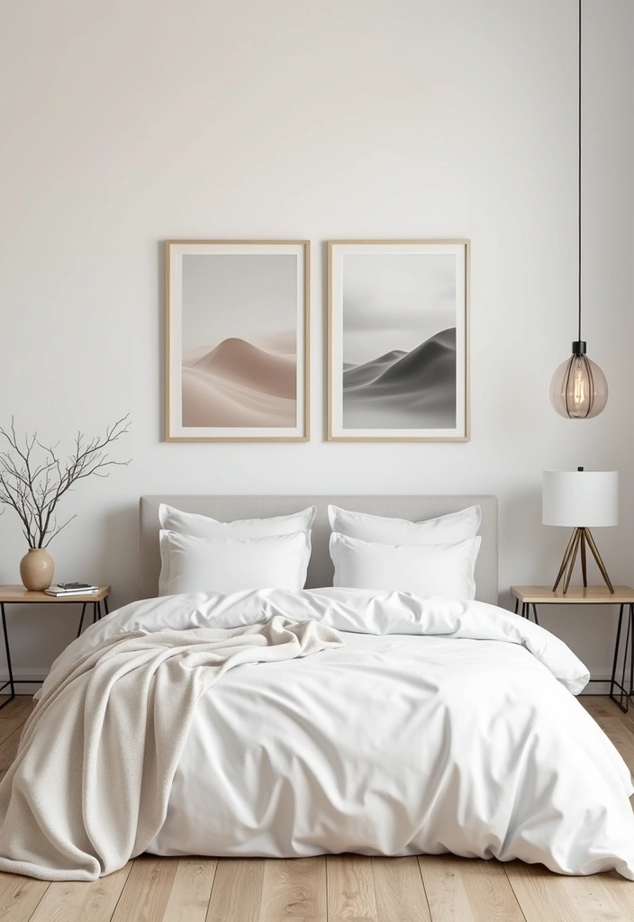 30+ Light Bedroom Ideas For Airy Open Spaces 90 30+ Light Bedroom Ideas For Airy Open Spaces - 14. Minimalist Wall Art