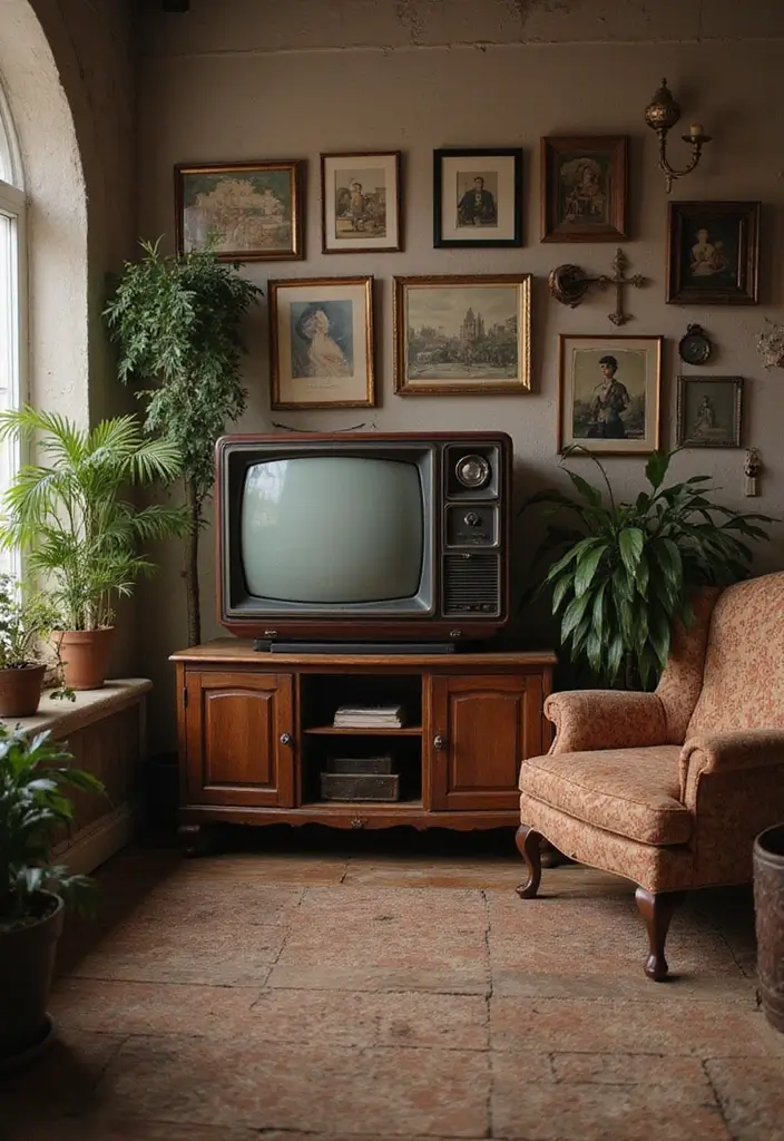 30+ Living Room TV Wall Ideas For A Designer-Look Makeover 71 30+ Living Room TV Wall Ideas For A Designer-Look Makeover - 11. Vintage Style TV Wall
