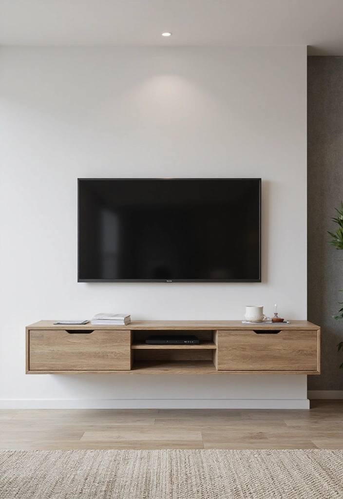 30+ Living Room TV Wall Ideas For A Designer-Look Makeover 113 30+ Living Room TV Wall Ideas For A Designer-Look Makeover - 17. Floating Media Console