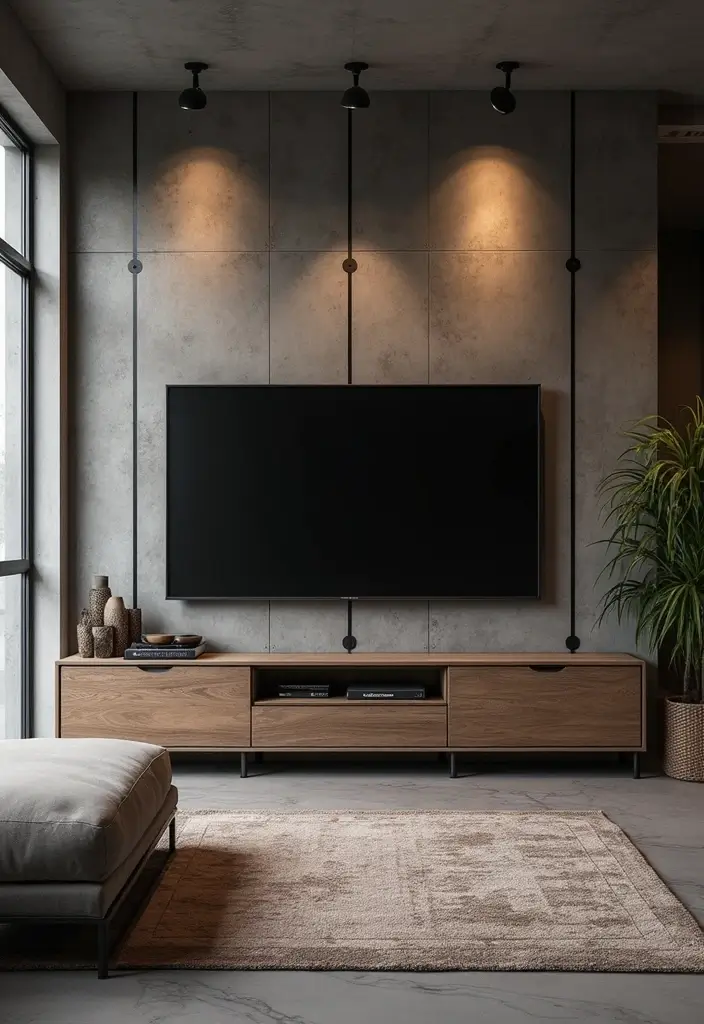 30+ Living Room TV Wall Ideas For A Designer-Look Makeover 120 30+ Living Room TV Wall Ideas For A Designer-Look Makeover - 18. Industrial Style TV Wall