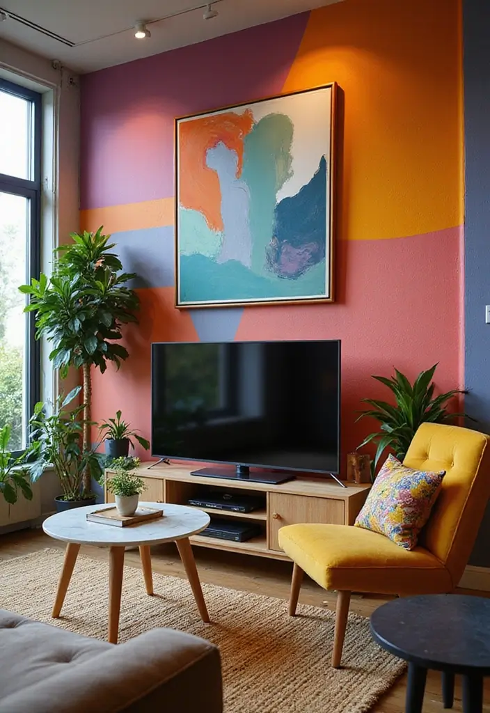 30+ Living Room TV Wall Ideas For A Designer-Look Makeover 134 30+ Living Room TV Wall Ideas For A Designer-Look Makeover - 20. Bold Wall Art