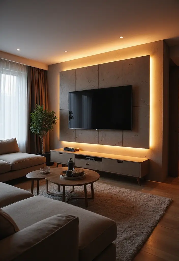 30+ Living Room TV Wall Ideas For A Designer-Look Makeover 155 30+ Living Room TV Wall Ideas For A Designer-Look Makeover - 23. Layered Lighting