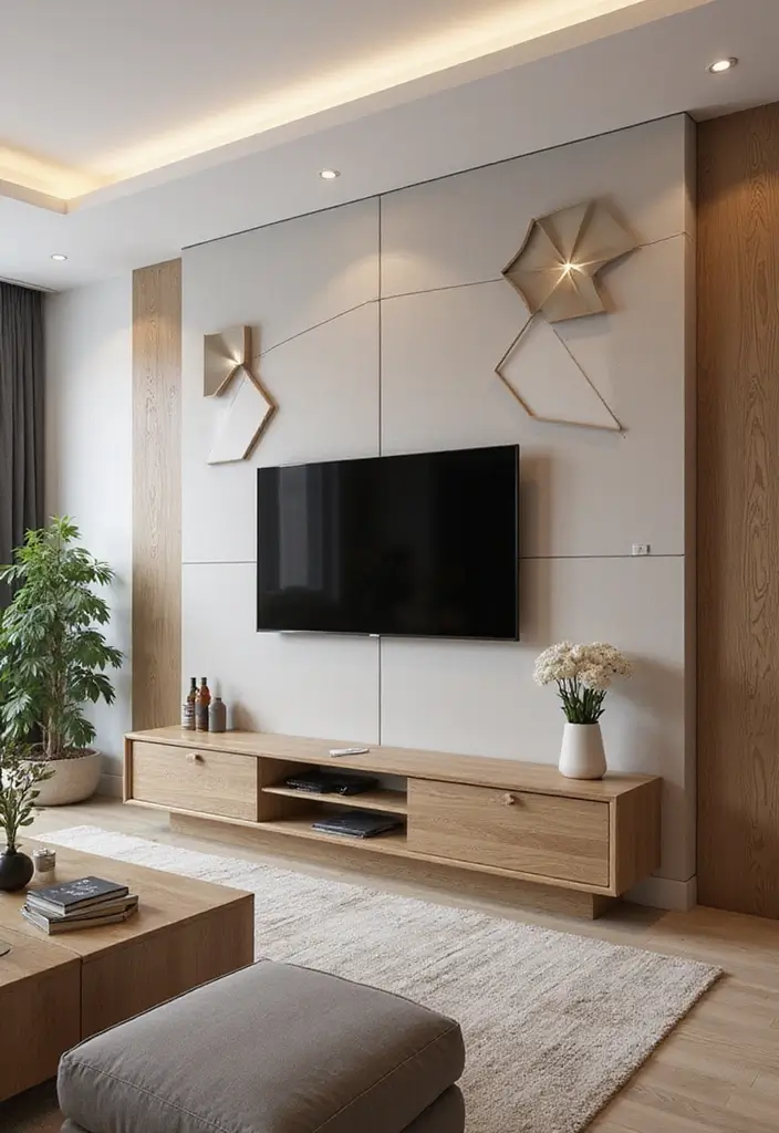30+ Living Room TV Wall Ideas For A Designer-Look Makeover 162 30+ Living Room TV Wall Ideas For A Designer-Look Makeover - 24. Geometric Shapes