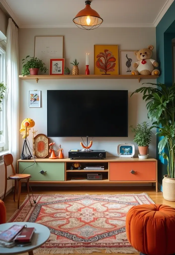 30+ Living Room TV Wall Ideas For A Designer-Look Makeover 195 30+ Living Room TV Wall Ideas For A Designer-Look Makeover - 29. Playful Accessories