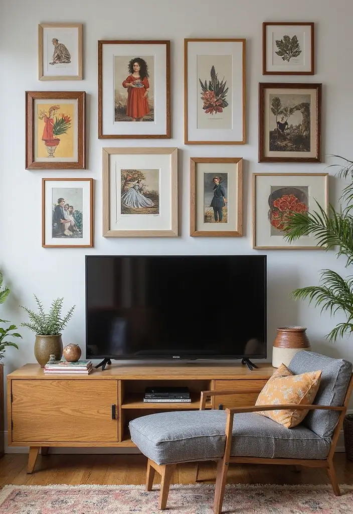 30+ Living Room TV Wall Ideas For A Designer-Look Makeover 36 30+ Living Room TV Wall Ideas For A Designer-Look Makeover - 6. Gallery Wall with TV