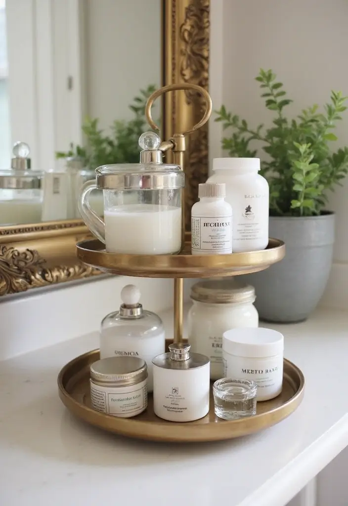 30 Medicine Storage Ideas for Safe and Stylish Home Organization 19. Tiered Serving Trays