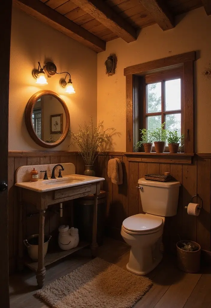 30+ Small Rustic Bathroom Ideas Full of Warm Country Charm 77 30+ Small Rustic Bathroom Ideas Full of Warm Country Charm - 15. Soft Lighting Options