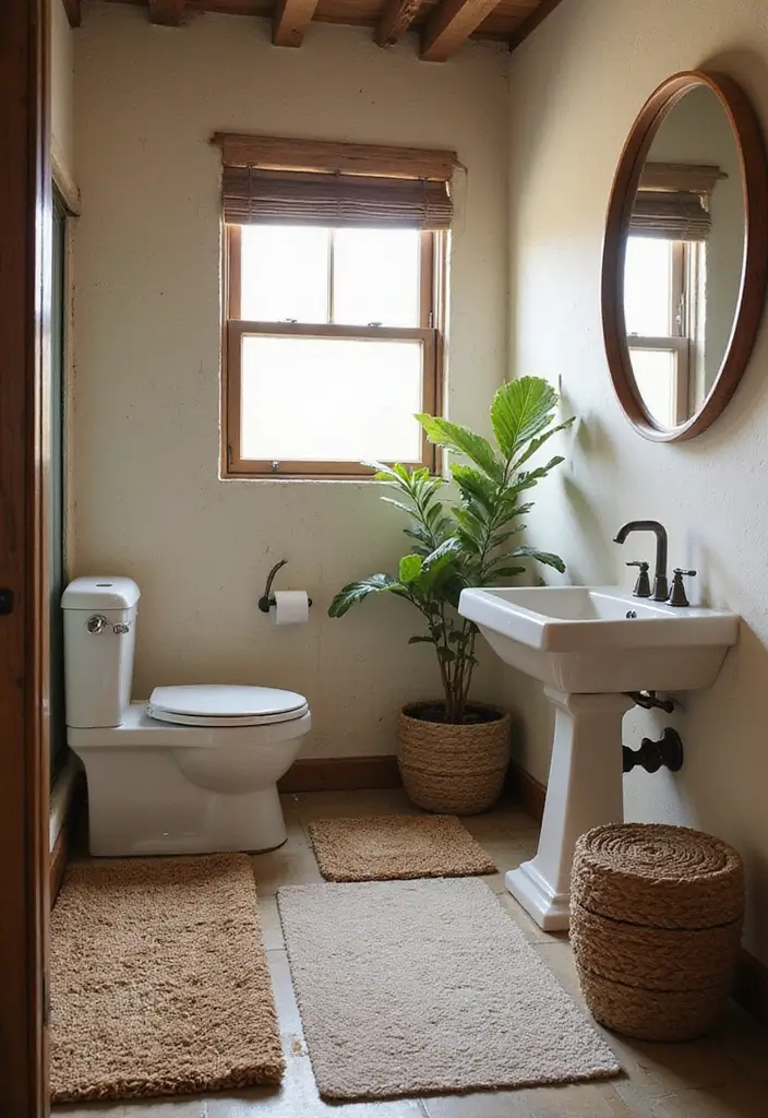 30+ Small Rustic Bathroom Ideas Full of Warm Country Charm 112 30+ Small Rustic Bathroom Ideas Full of Warm Country Charm - 20. Layered Rugs