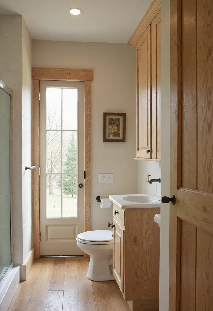 30+ Small Rustic Bathroom Ideas Full of Warm Country Charm 119 30+ Small Rustic Bathroom Ideas Full of Warm Country Charm - 21. Light Wood Cabinets