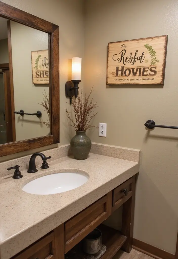 30+ Small Rustic Bathroom Ideas Full of Warm Country Charm 138 30+ Small Rustic Bathroom Ideas Full of Warm Country Charm - 24. Customized Signage