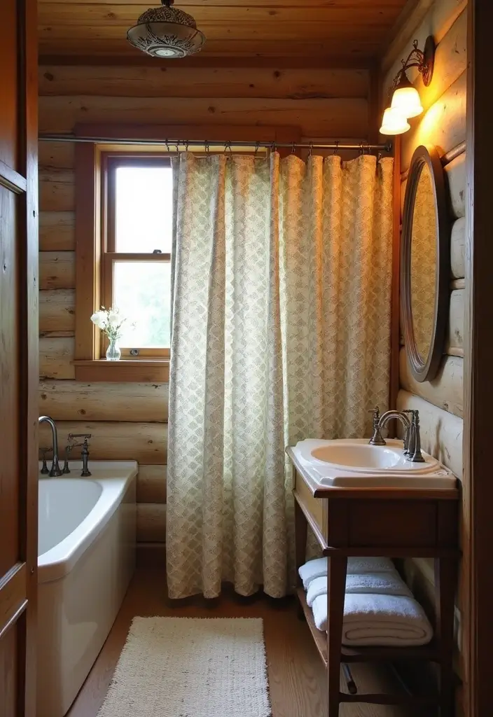 30+ Small Rustic Bathroom Ideas Full of Warm Country Charm 145 30+ Small Rustic Bathroom Ideas Full of Warm Country Charm - 25. Rustic Shower Curtain