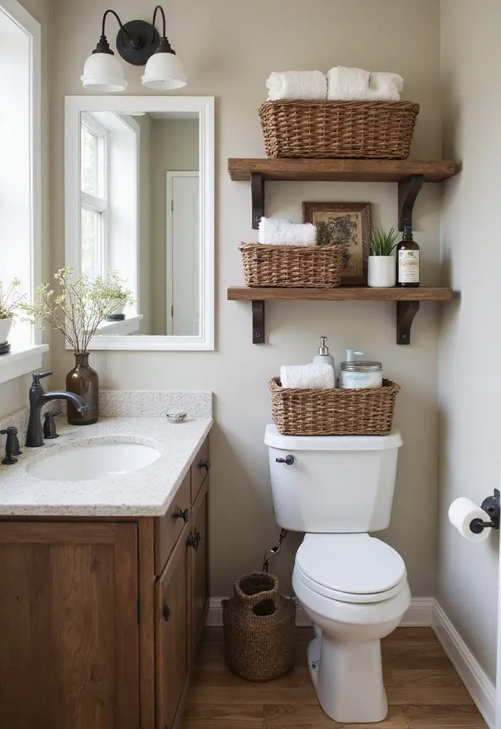 30+ Small Rustic Bathroom Ideas Full of Warm Country Charm 159 30+ Small Rustic Bathroom Ideas Full of Warm Country Charm - 27. Customizable Baskets and Containers