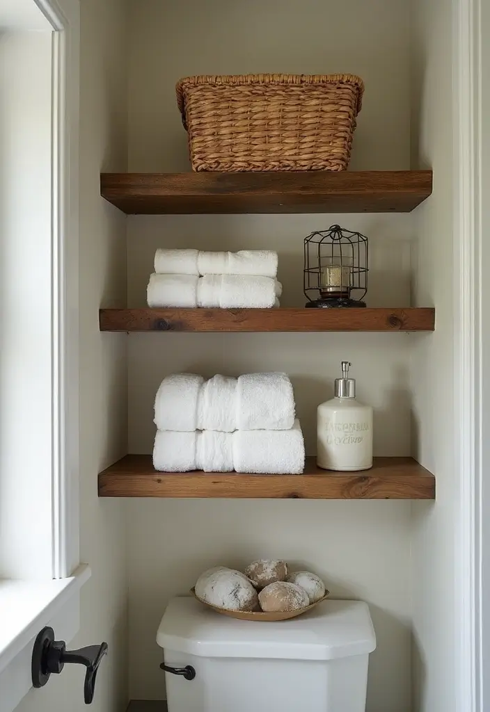 30+ Small Rustic Bathroom Ideas Full of Warm Country Charm 18 30+ Small Rustic Bathroom Ideas Full of Warm Country Charm - 4. Open Shelving