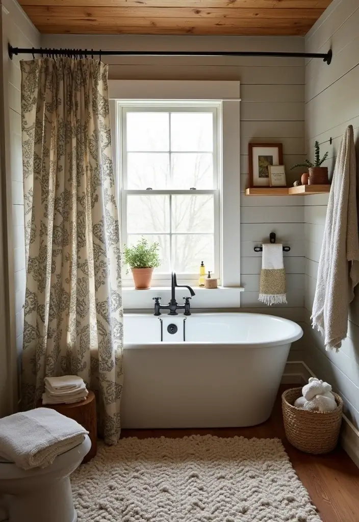 30+ Small Rustic Bathroom Ideas Full of Warm Country Charm 23 30+ Small Rustic Bathroom Ideas Full of Warm Country Charm - 5. Cozy Textiles