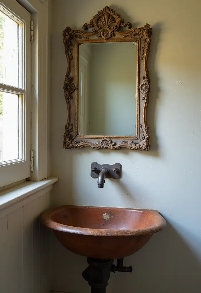 30+ Small Rustic Bathroom Ideas Full of Warm Country Charm 30 30+ Small Rustic Bathroom Ideas Full of Warm Country Charm - 6. Vintage Mirrors