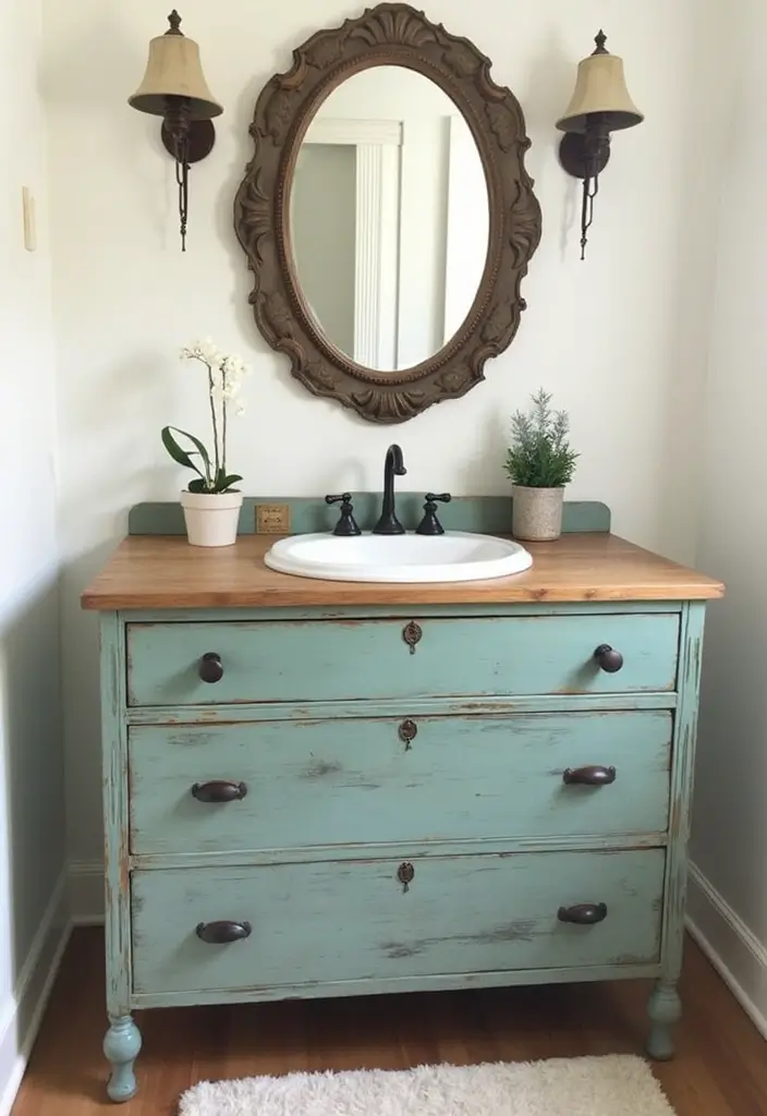 30+ Small Rustic Bathroom Ideas Full of Warm Country Charm 37 30+ Small Rustic Bathroom Ideas Full of Warm Country Charm - 7. Repurposed Furniture