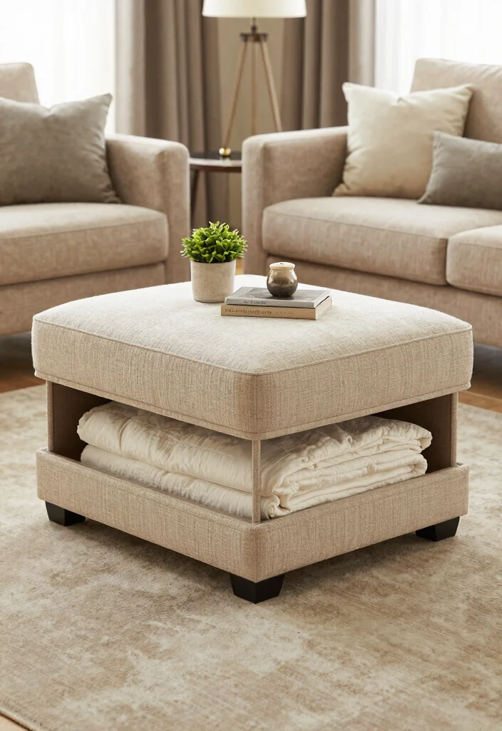 10 Comforter Storage Ideas for Small Homes 5. Storage Ottoman 0