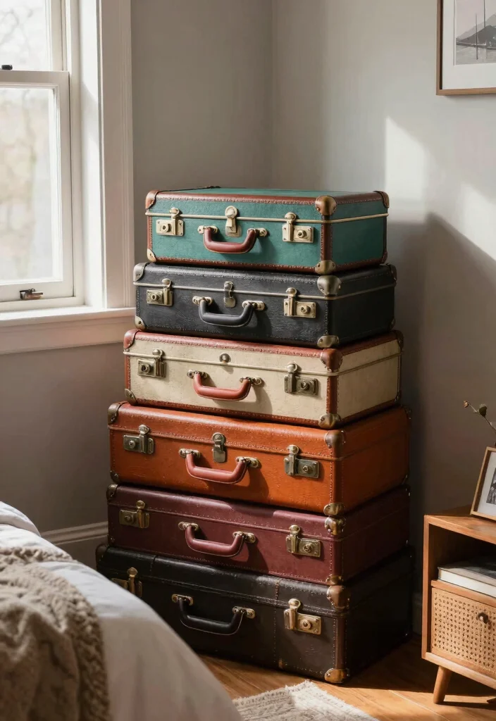 10 Comforter Storage Ideas for Small Homes 6. Vintage Suitcases 0