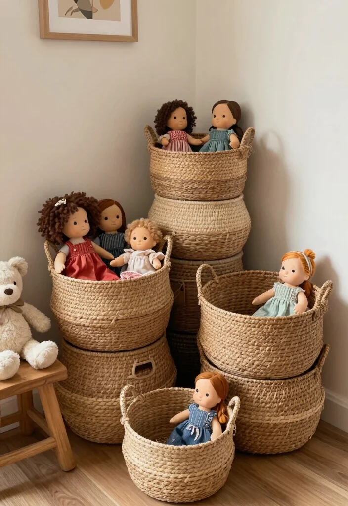 10 Doll Storage Ideas to Keep Play Areas Tidy 1. Woven Baskets for Effortless Organization 0