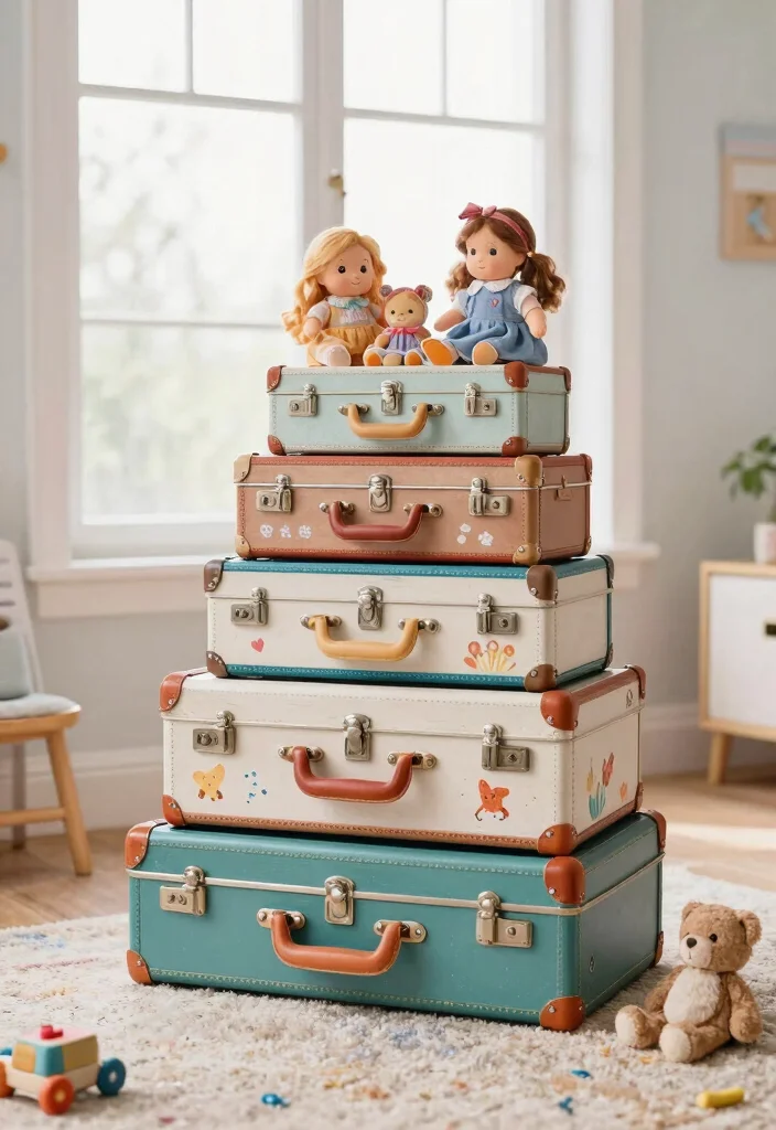 10 Doll Storage Ideas to Keep Play Areas Tidy 10. Repurposed Suitcases for Vintage Charm 0