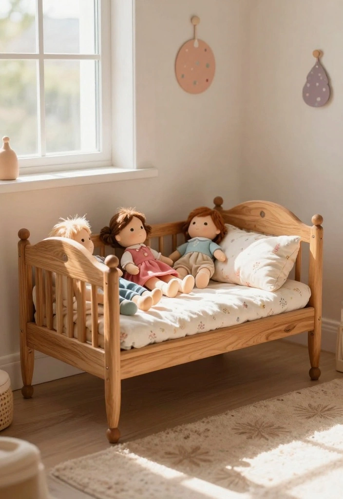 10 Doll Storage Ideas to Keep Play Areas Tidy 2. Wooden Doll Cradle Displays 0