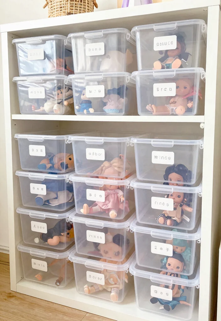 10 Doll Storage Ideas to Keep Play Areas Tidy 5. Clear Storage Bins for Visibility 0