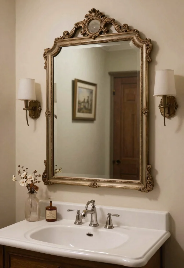 10 Mirror Bathroom Ideas to Reflect Light 10. Vintage Mirror Trims 0