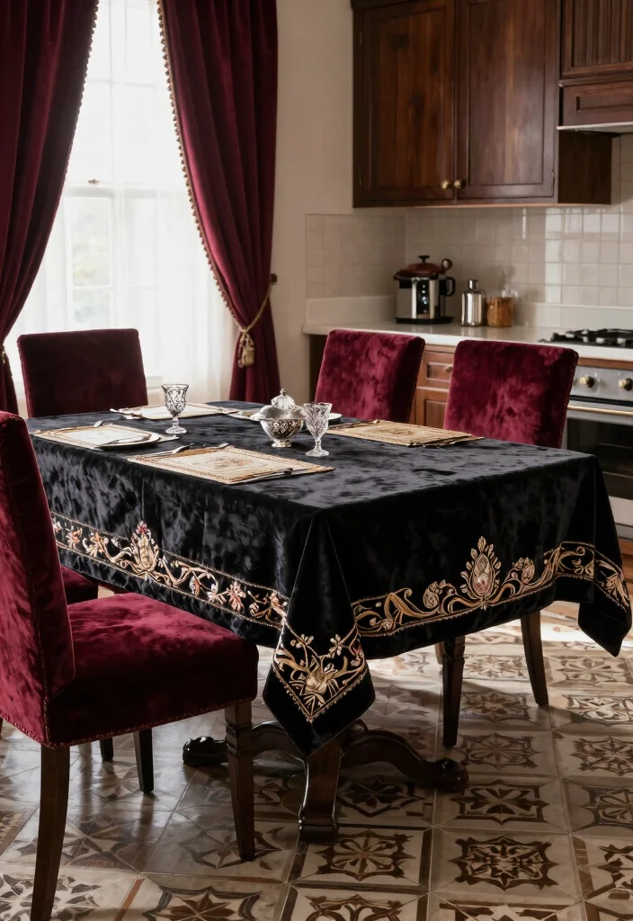 9 Gothic Kitchen Ideas with Dark Dramatic Style 4. Elegant Fabrics and Textiles 0