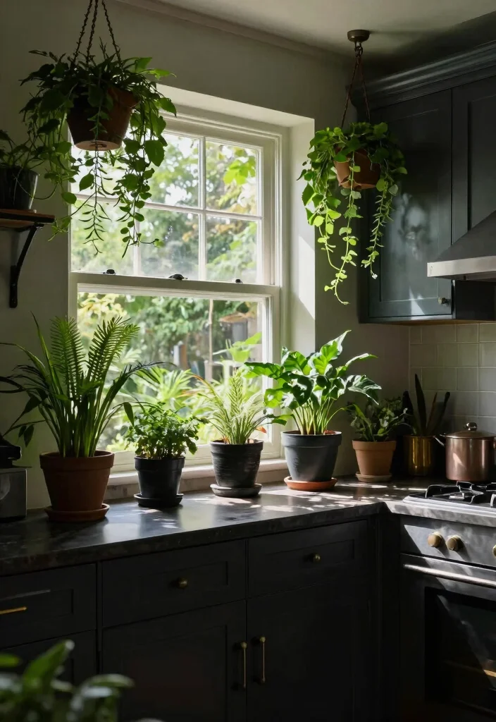 9 Gothic Kitchen Ideas with Dark Dramatic Style 9. A Touch of Nature 0